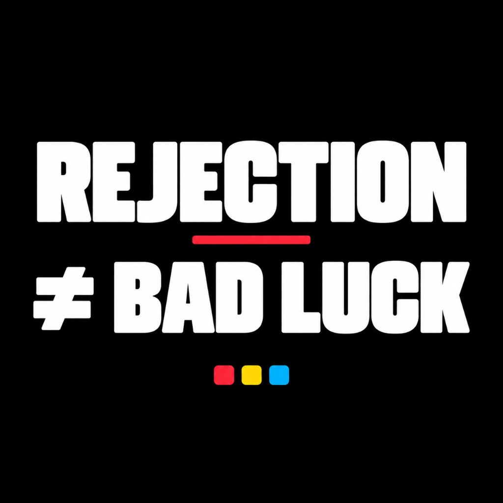LinkedIn graphic: REJECTION ≠ BAD LUCK — lottery App Store and Play Store rejection is a product architecture problem