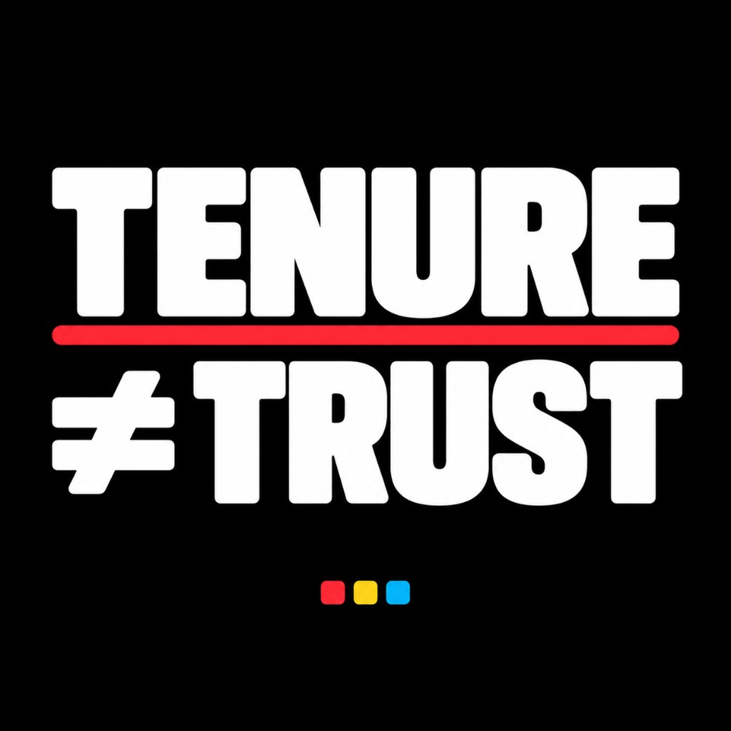 LinkedIn graphic: TENURE ≠ TRUST — years in lottery do not prove best interest of the state lottery